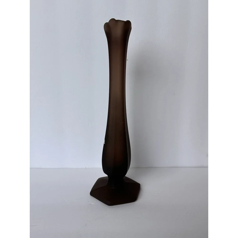 Vintage Westmoreland Brown Satin Glass Hand Painted Floral Bud Vase 10